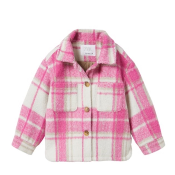 Zara Pink and White Plaid Kids Jacket - Picture 1 of 4
